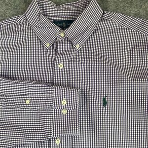 Polo Ralph Lauren Shirt Mens Size 17 1/2 34/35 Purple Gingham Preppy